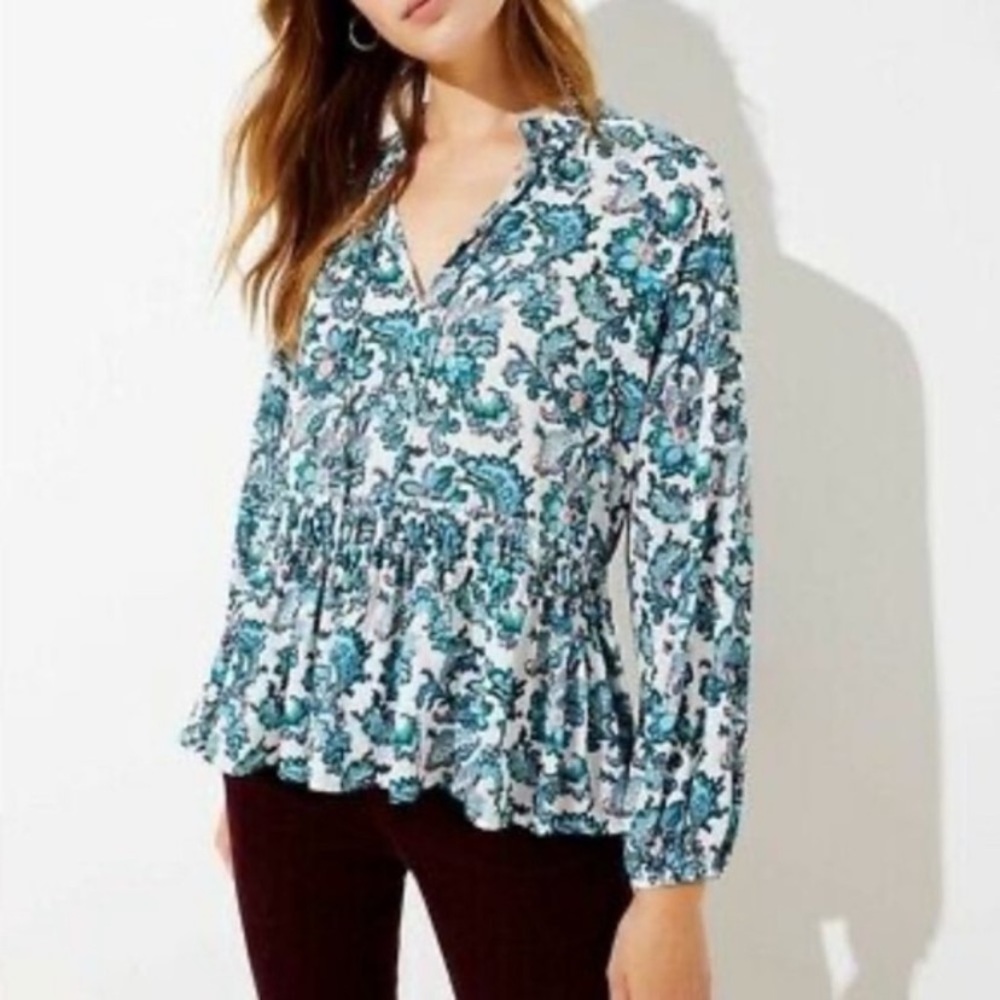 2/$20 Loft peplum floral blouse size S NWOT